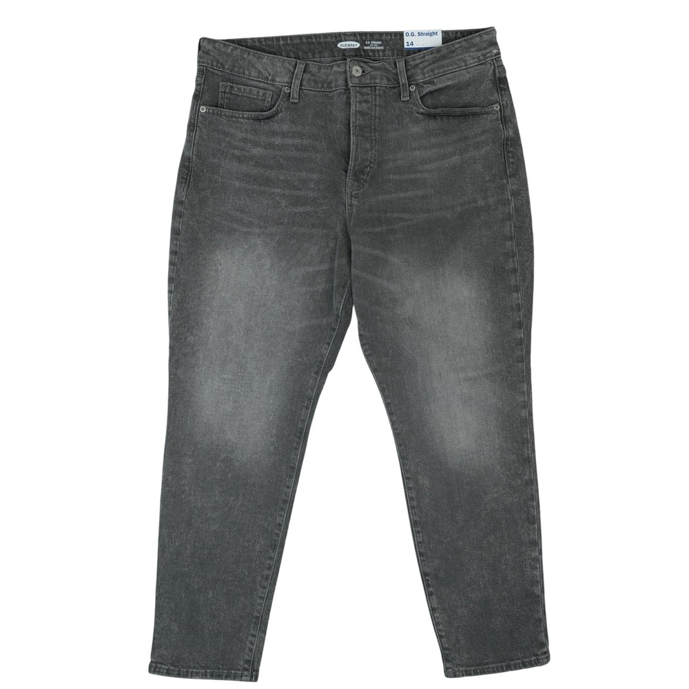 Old Navy OG Straight Jeans Women 14 Gray High Rise Button Fly Secret-Slim Pocket